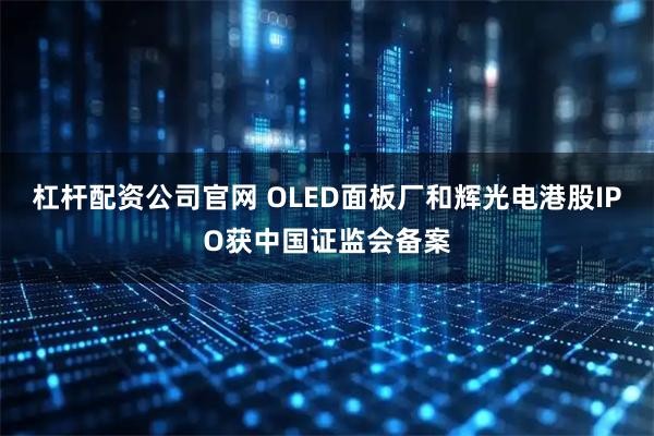 杠杆配资公司官网 OLED面板厂和辉光电港股IPO获中国证监会备案